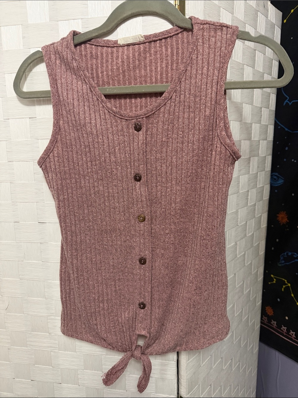 Olivia Rae Mauve Ribbed Button-Front Tie Tank